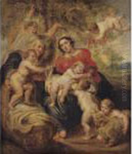 Holy Family With Saint Elizabeth And Saint John Oil Painting by (studio of) Rubens, Peter Paul