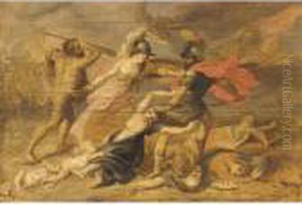 Hercules And Minerva Fighting Mars Oil Painting by (studio of) Rubens, Peter Paul