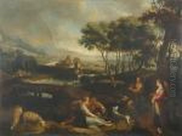 Pastoral Figures Near A Country Village Oil Painting by (studio of) Rubens, Peter Paul