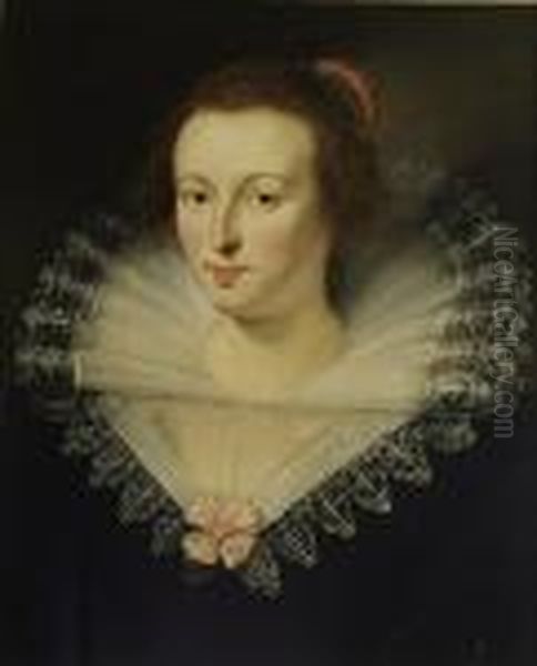 Portrait Of A Lady, Head And Shoulders, Wearing A Blackdress With Lace Collar/ruff Oil Painting by (studio of) Rubens, Peter Paul