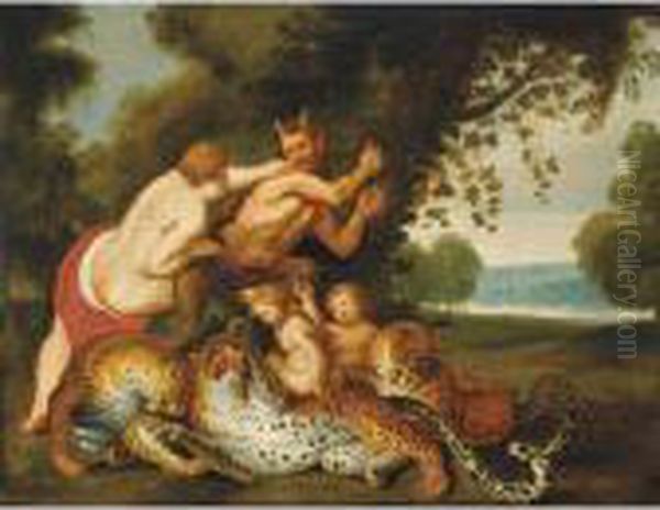 Bacchante And A Satyr In A Landscape Oil Painting by (studio of) Rubens, Peter Paul