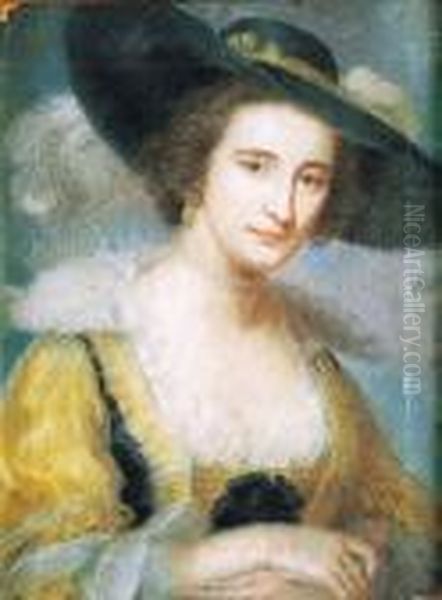 Retrato De Dama Con Sombrero De Plumas, Busto Oil Painting by (studio of) Rubens, Peter Paul