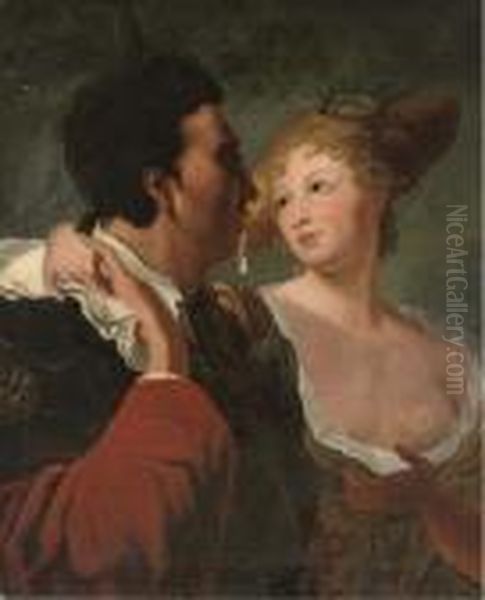 A Pilgrim To Santiago De Compostela Speaking To A Girl In Ahat Oil Painting by (studio of) Rubens, Peter Paul