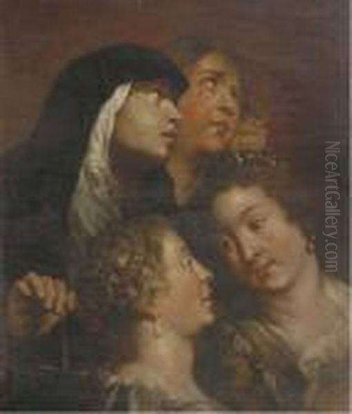 A Study Of Four Female Heads Oil Painting by (studio of) Rubens, Peter Paul