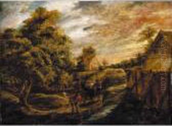 Evening Landscape Oil Painting by (studio of) Rubens, Peter Paul