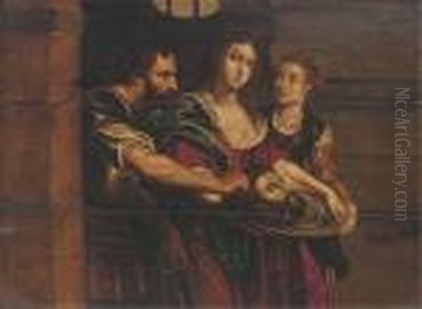 Salome With The Head Of St. John The Baptist Oil Painting by (studio of) Rubens, Peter Paul