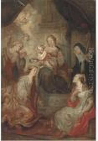 The Madonna And Child With Saints Oil Painting by (studio of) Rubens, Peter Paul