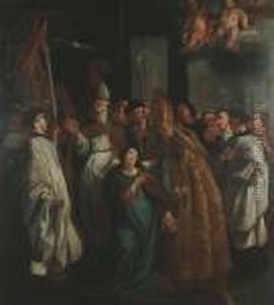 Blessing Of A Female Saint Oil Painting by (studio of) Rubens, Peter Paul