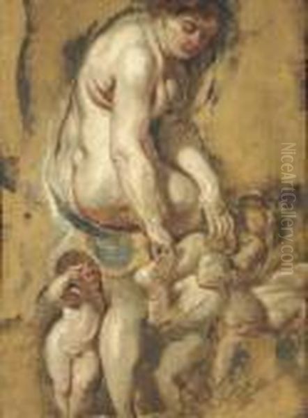 The Birth Of The Rose: Venus Pulling A Thorn From Her Foot,attended By Putti Oil Painting by (studio of) Rubens, Peter Paul