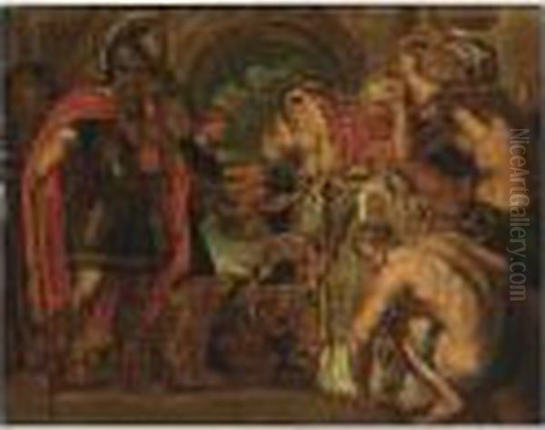 The Meeting Of Abraham And Melchizedek Oil Painting by (studio of) Rubens, Peter Paul