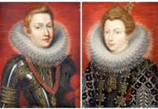 A Portraits Of Phillip Iii Of Spain And His Wife Margaret Of Austria Oil Painting by (studio of) Rubens, Peter Paul