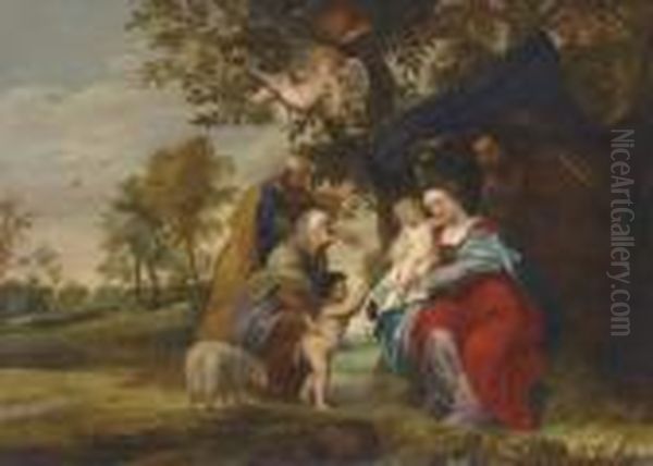 The Holy Family Under An Apple 
Tree With Saints Elizabeth Andzacharaias And The Infant Baptist Oil Painting by (studio of) Rubens, Peter Paul