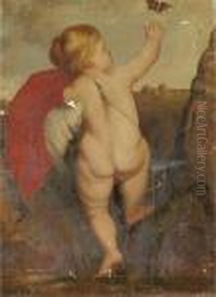 A Putto Oil Painting by (studio of) Rubens, Peter Paul