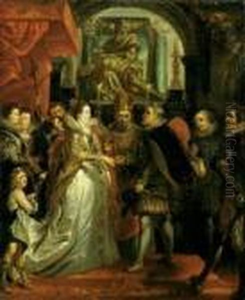 Die Vermahlung Der Maria Von 
Medici (nach Dem Gemalde Aus Dem Maria Von Medici-zyklus Im Louvre, 
Paris Bzw. Nach Der Olskizze In Der Alten Pinakothek, Munchen). Oil Painting by (studio of) Rubens, Peter Paul