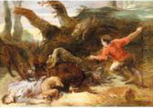 A Boar Hunt - Possibly The Calydonian Boar Hunt Oil Painting by (studio of) Rubens, Peter Paul