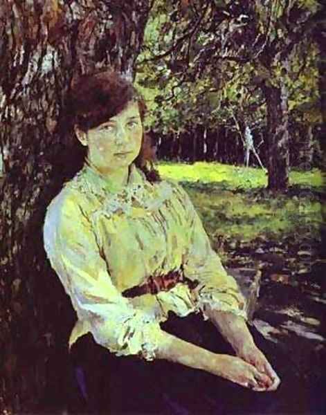 Girl In The Sunlight Portrait Of Maria Simonovich 1888 Oil Painting by Valentin Aleksandrovich Serov