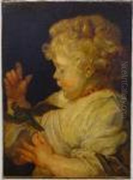 Child With Bird Oil Painting by (studio of) Rubens, Peter Paul