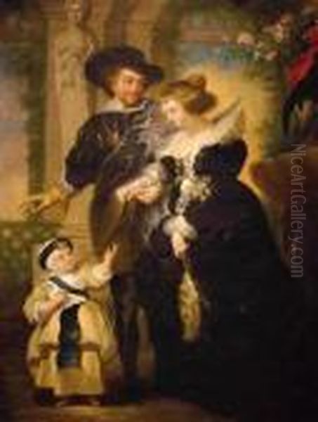 Self Portrait With Helen Fourment And First Born Child In Agarden Oil Painting by (studio of) Rubens, Peter Paul