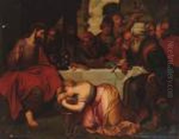 Christ In The House Of Simon The Pharisee Oil Painting by (studio of) Rubens, Peter Paul