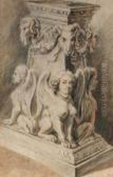 Design For A Pedestal With Harpies And Ram's Masks Oil Painting by (studio of) Rubens, Peter Paul