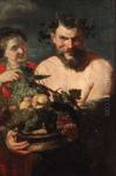 A Satyr Holding A Basket Of Fruit Oil Painting by (studio of) Rubens, Peter Paul