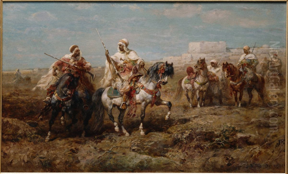 Arabs on Horseback Oil Painting by Adolf Schreyer