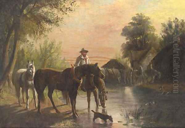 Watering horses at dusk Oil Painting by William Joseph Shayer