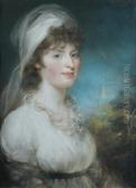 Portrait Of Mrs Sarah Clarkson (nee Vowell) ( 1771 -1819) In A 
White Dress And Headdress Oil Painting by John Russell