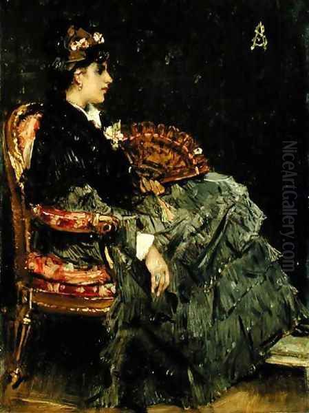 Seated Lady with a Fan Oil Painting by Alfred Stevens