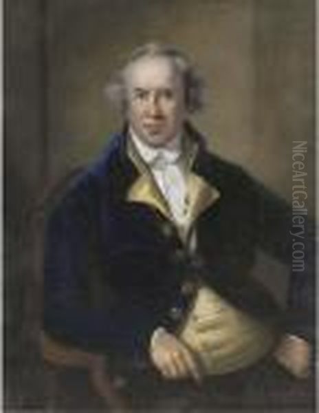 Portrait Of A Gentleman, 
Traditionally Identified As George Bruere,governor Of Bermuda, 
Three-quarter-length, Seated In A Blue Coatand Yellow Waistcoat Oil Painting by John Russell