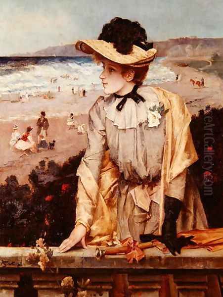 Young Woman at the Beach, or The Parisienne by the Sea Oil Painting by Alfred Stevens