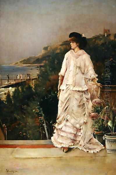 Woman on a Terrace, 1882 Oil Painting by Alfred Stevens
