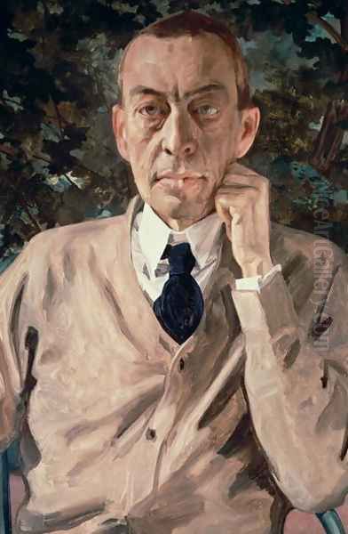 Portrait of the composer, Sergei Vasilievich Rachmaninov (1873-1943) 1925 Oil Painting by Konstantin Andreevic Somov