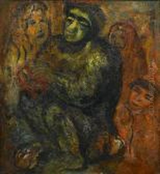 Gathering Around Oil Painting by Issachar ber Ryback