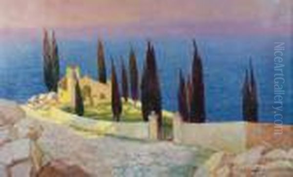 Motyw Srodziemnomorski Oil Painting by Bronislawa Rychter-Janowska