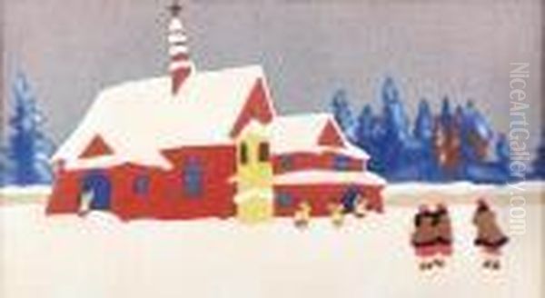 Przed Kosciolem Oil Painting by Bronislawa Rychter-Janowska