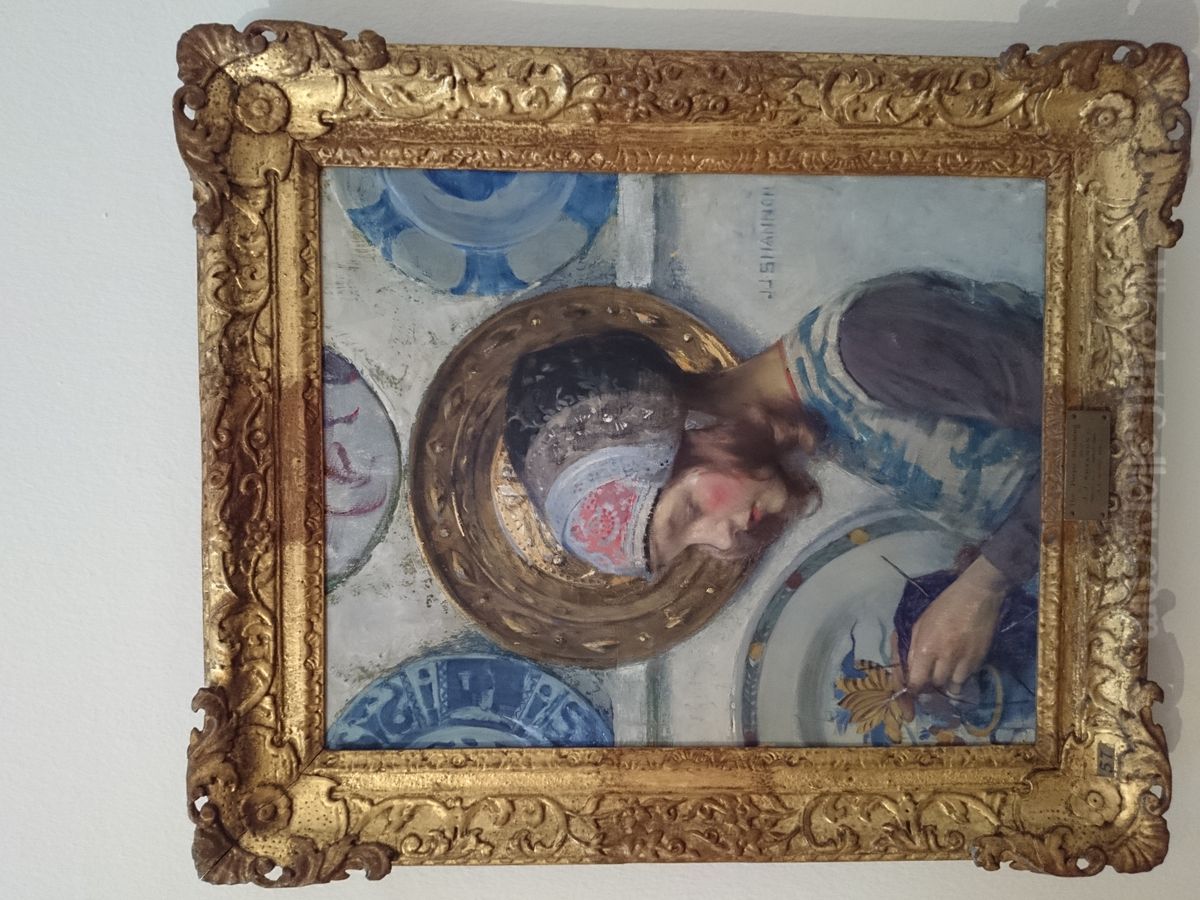 The Purple Stocking Oil Painting by James Jebusa Shannon