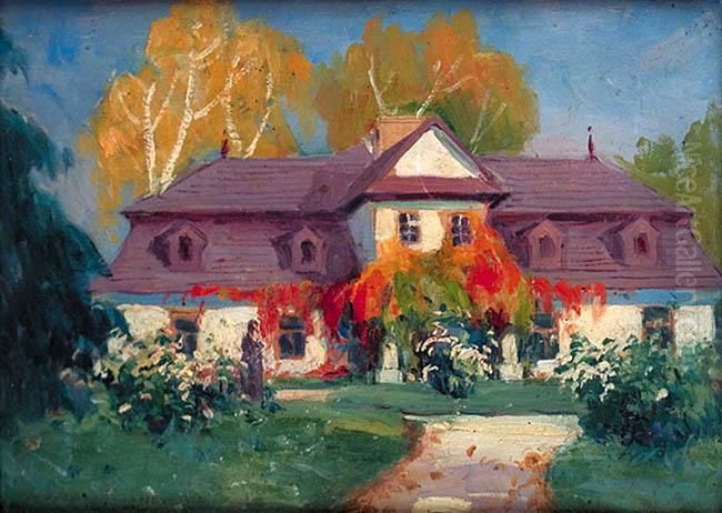 Dwor W Goszycach Oil Painting by Bronislawa Rychter-Janowska