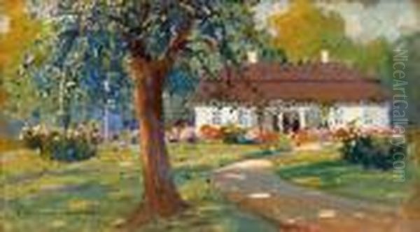 Przed Dworem W Sloneczny Dzien Oil Painting by Bronislawa Rychter-Janowska