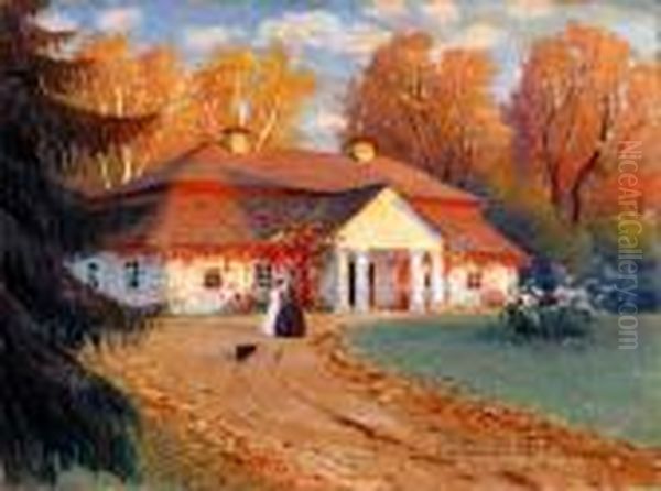 Przed Dworem, 1933 R. Oil Painting by Bronislawa Rychter-Janowska