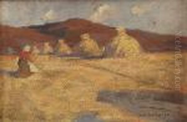 Zniwa Oil Painting by Bronislawa Rychter-Janowska