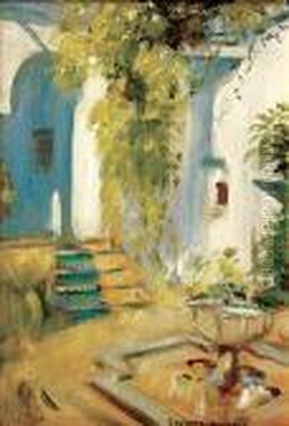Patio Z Fontanna Oil Painting by Bronislawa Rychter-Janowska
