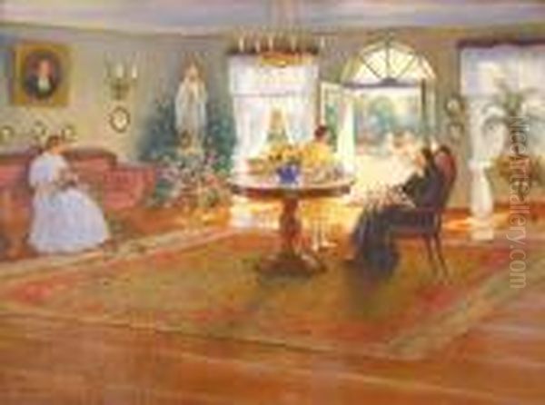 Jak Nas Babunia Uczyla Oil Painting by Bronislawa Rychter-Janowska