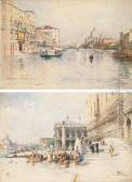 The Grand Canal With Santa Maria
 Della Salute, Venice; And Thedoge's Palace, And The Molo, Looking West Oil Painting by Paolo Sala