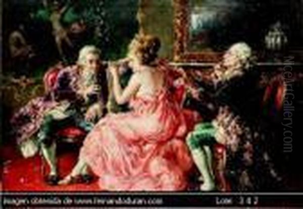 Oleo Sobre Tabla. Firmado En 
Roma. Gran Maestro De La Pintura Galante, Famoso Por Sus Escenas 
Dieciochescas Ambientadas En La Epoca De Luis Xv. En Estas Obras Donde 
Aparecen Caballeros, Damas Y Cardenales En Lujosos Interiores Palaciegos
 Tratados  Oil Painting by Juan Pablo Salinas Y Teruel