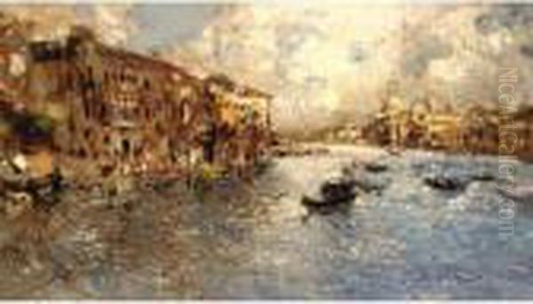 Vista Del Gran Canal, Venecia (view Along The Grand Canal, Venice) Oil Painting by Juan Pablo Salinas Y Teruel