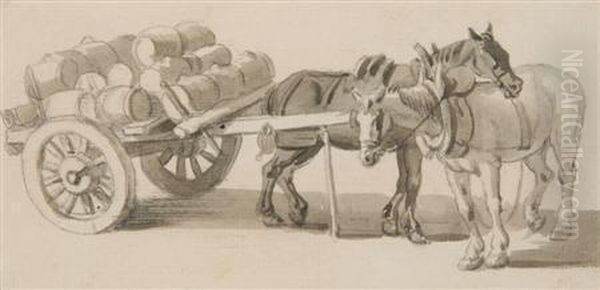 Cart Horses Resting Oil Painting by Paul Sandby
