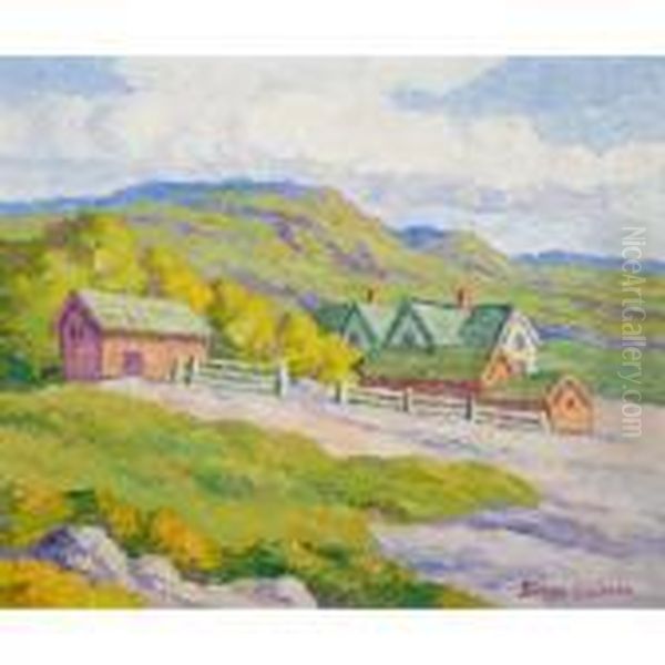 Farm & Hills Oil Painting by Sven Birger Sandzen