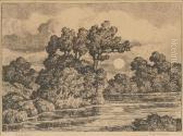 Early Moon Oil Painting by Sven Birger Sandzen