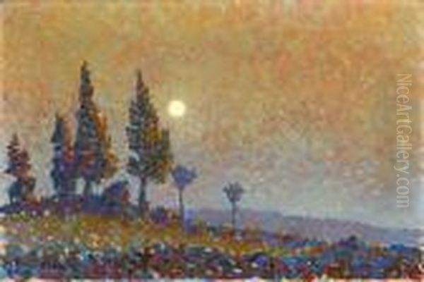 Moonlit Poplars Oil Painting by Sven Birger Sandzen